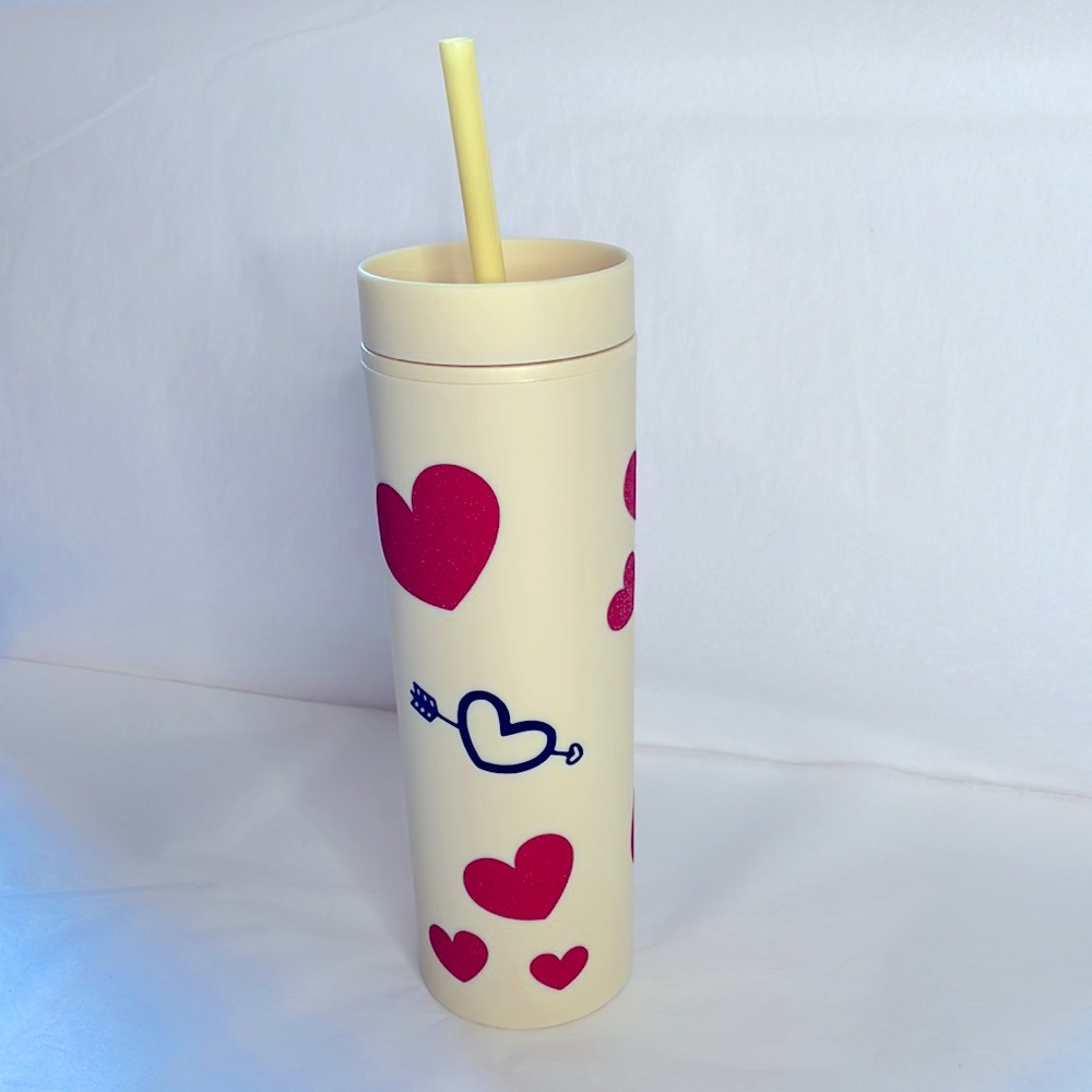 Strata skinny tumbler cream with red and black hearts 16oz. Valentine’s …
